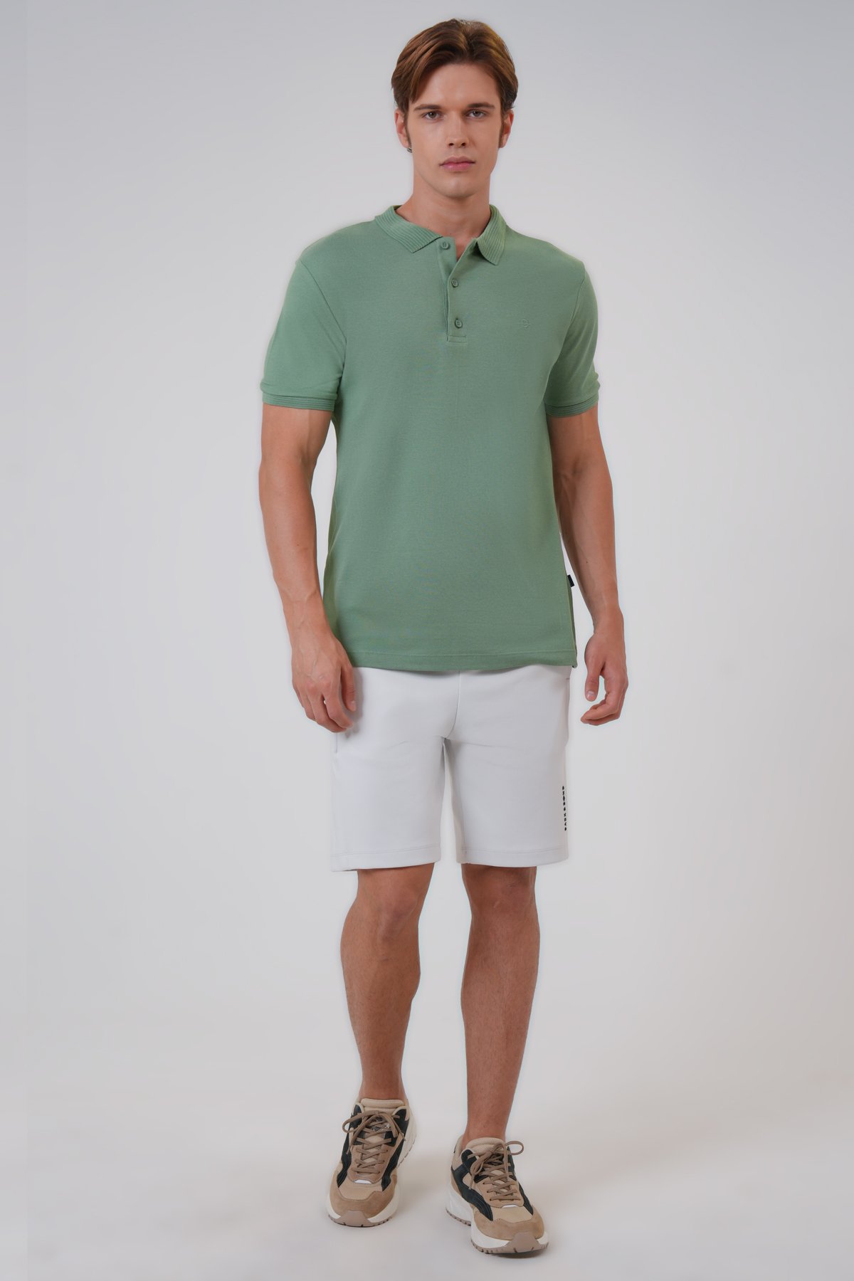 Su Yeşili Slim Fit Pamuklu Polo Yaka Tişört