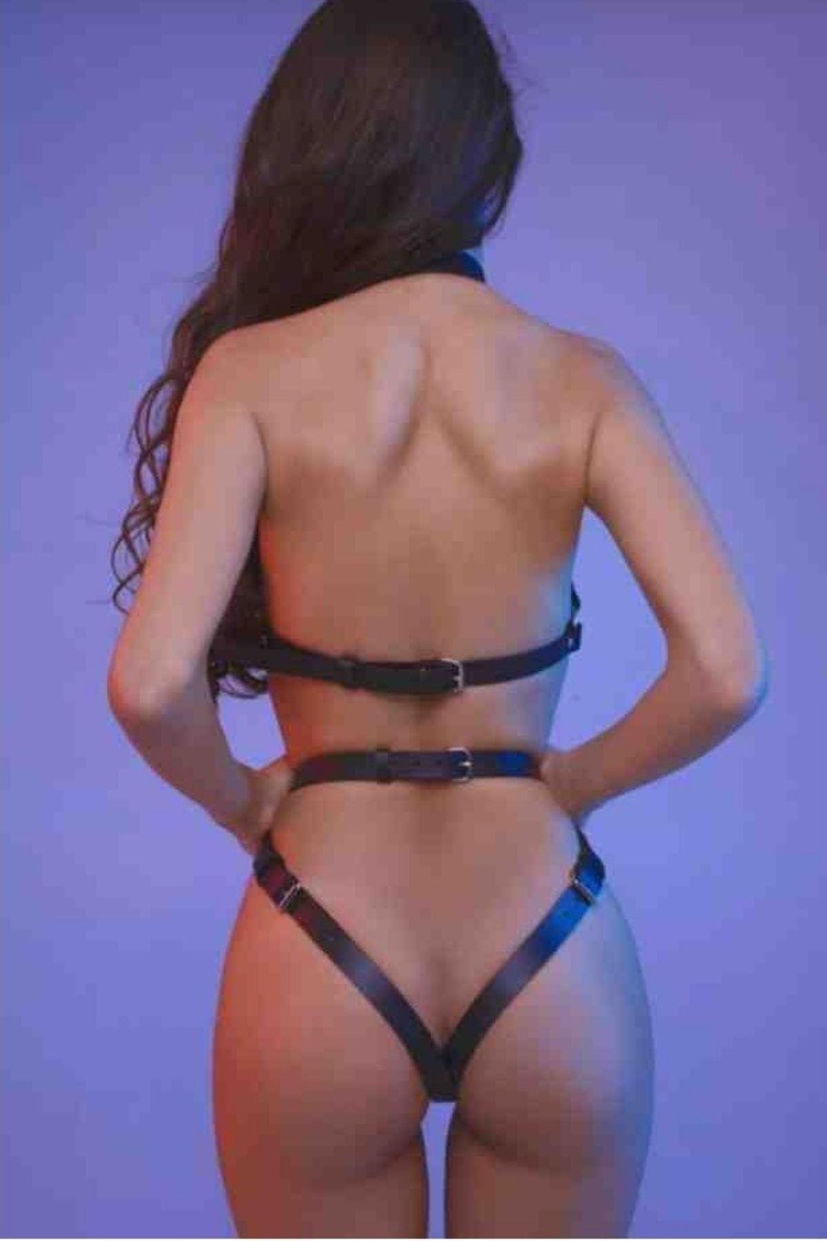 Bella Notte Siyah Deri Harnes Body GD-2003S