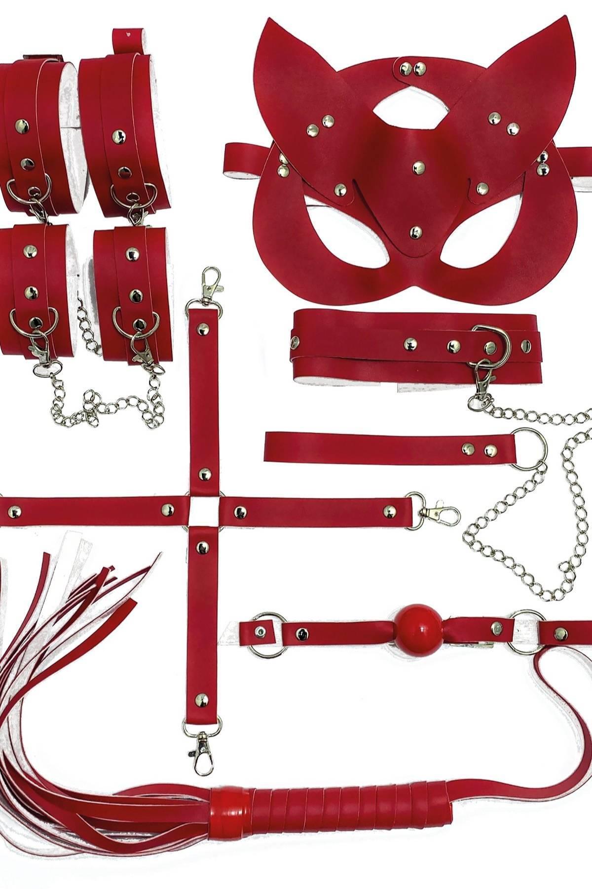 Kırmızı Deri 7 Li Kople Deri Sexi Set 800208