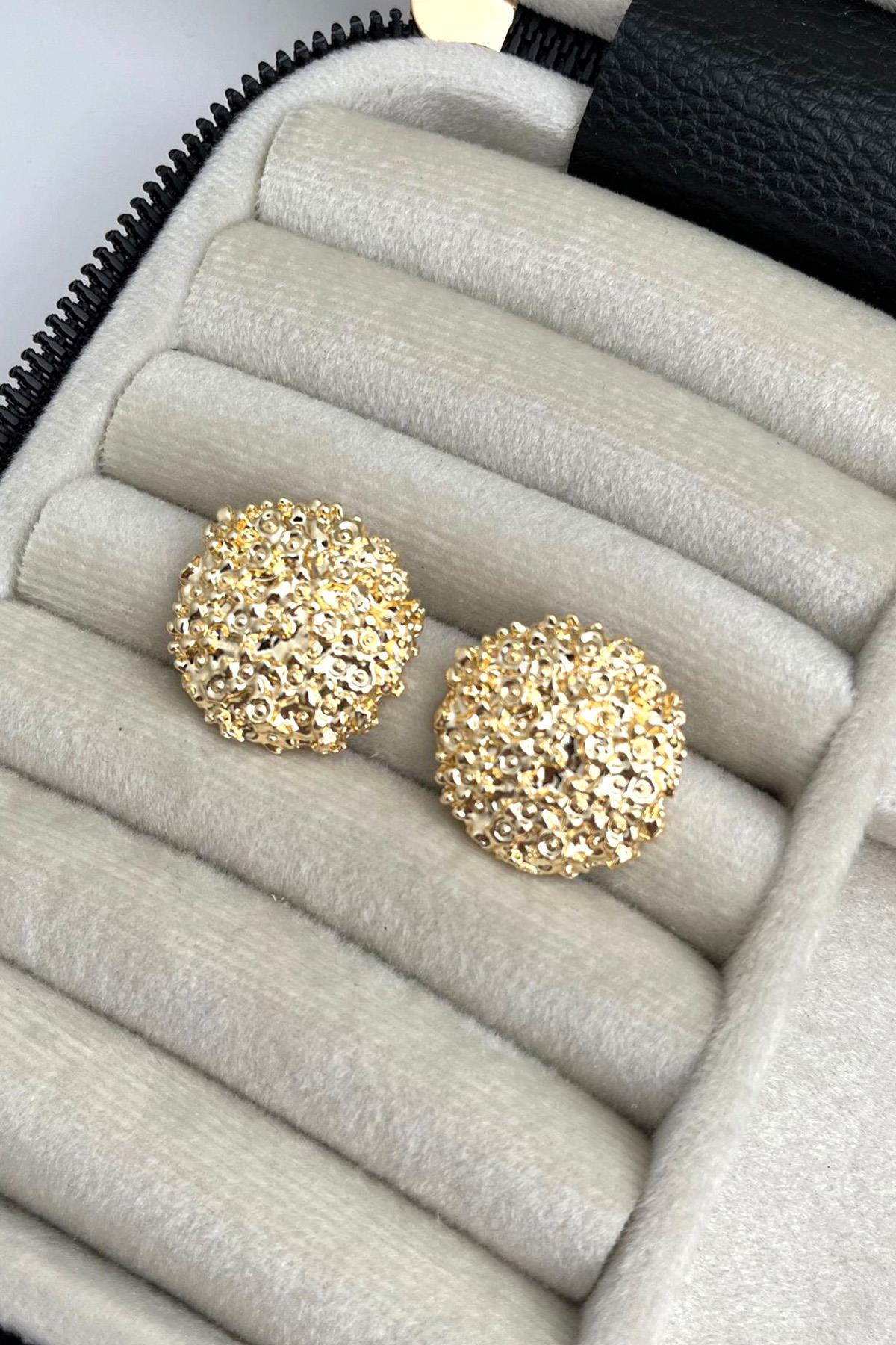 Altın Sarısı Dokulu Yuvarlak Küpe (2,5cm)