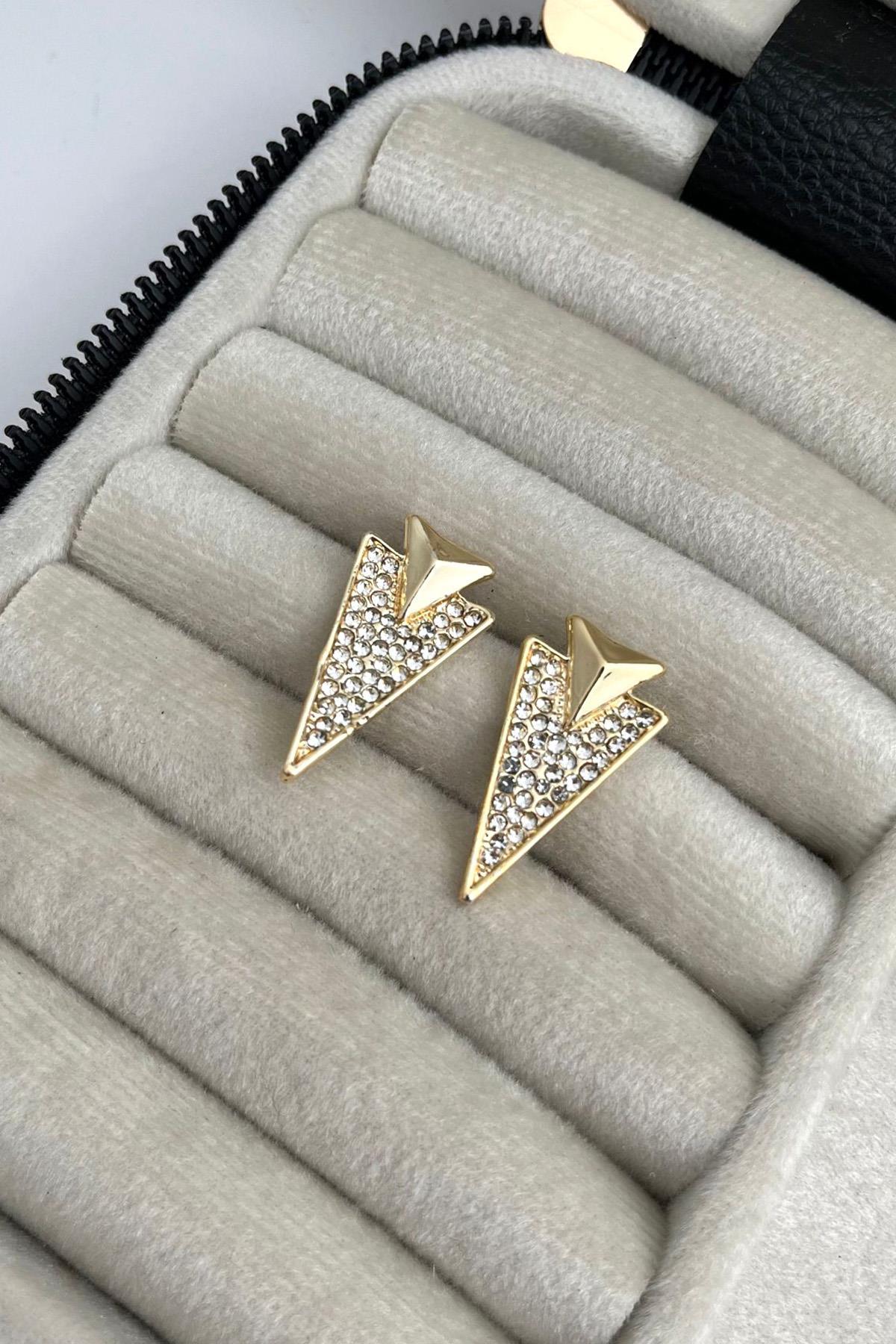 Altıun Sarısı Taşlı Üçgen Küpe (3cm)