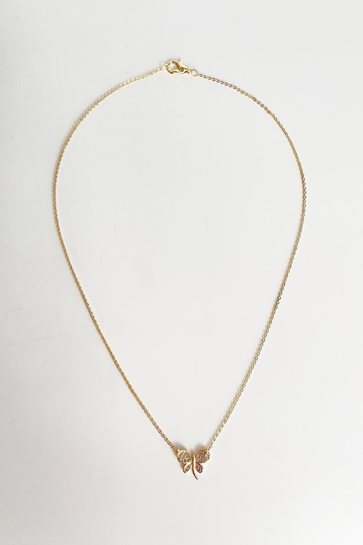 Gold Zirkon Taşlı Kelebek Kolye