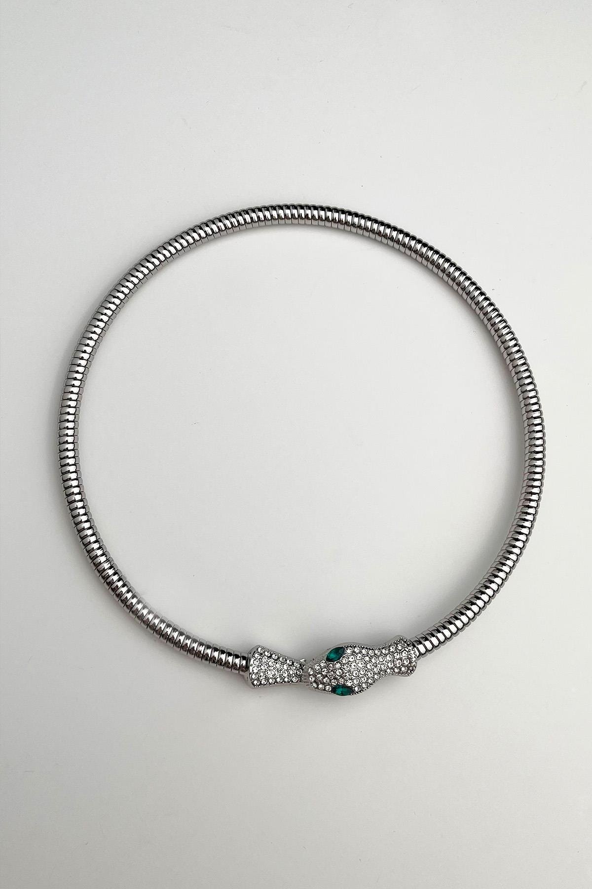 Zirkon Taşlı Kobra Yılan Choker Kolye