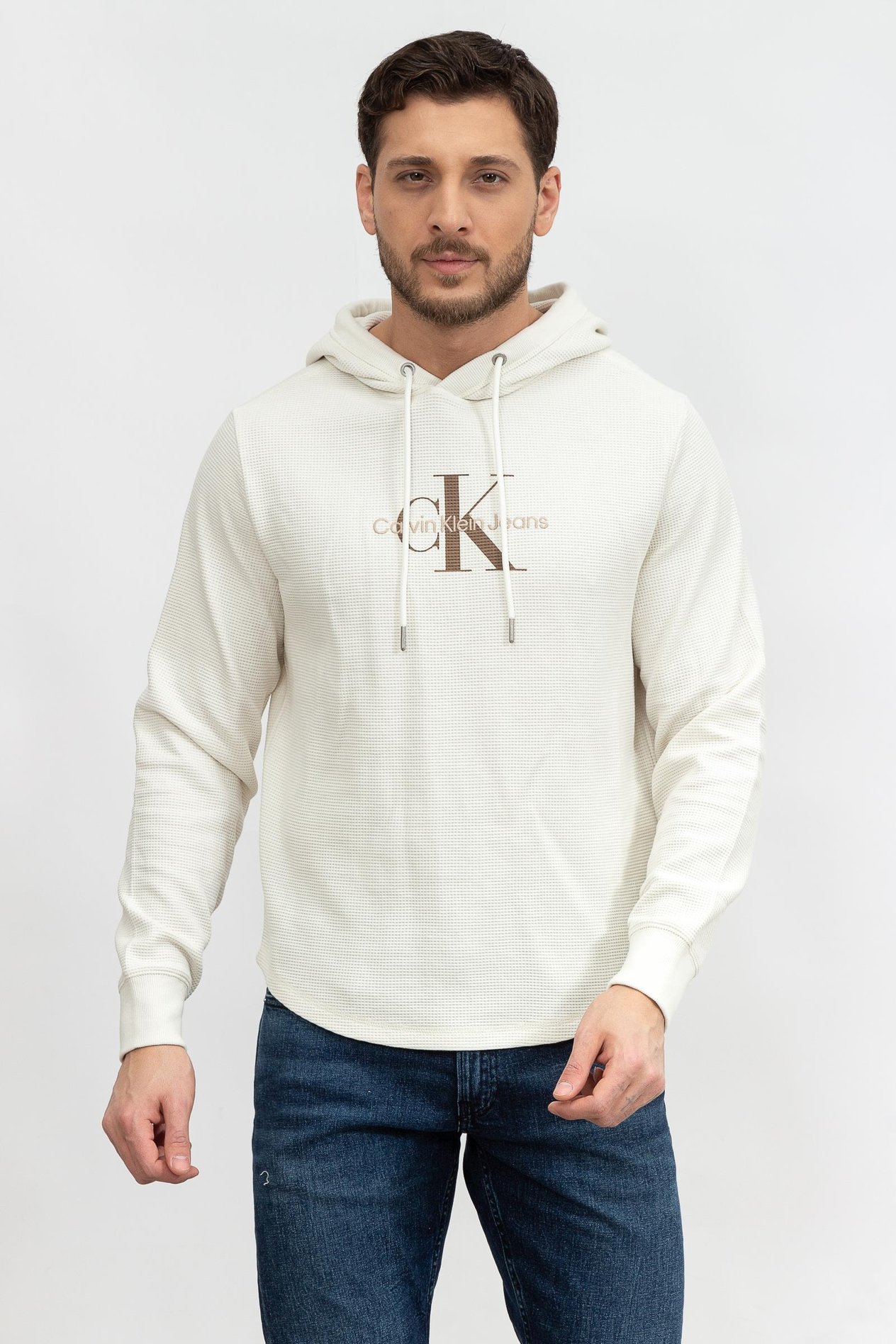 Calvin Klein Archival Monologo Waffle Hoodie Erkek Kapüşonlu Sweatshirt