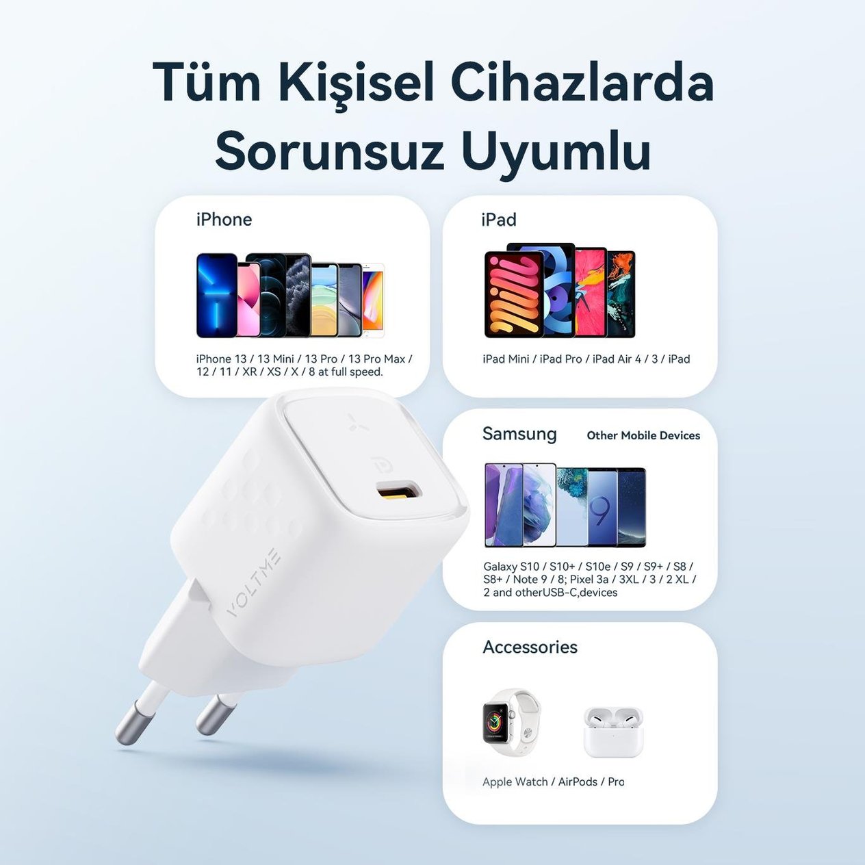 VOLTME V2004 Revo Beyaz 20W USB-C Şarj Cihazı