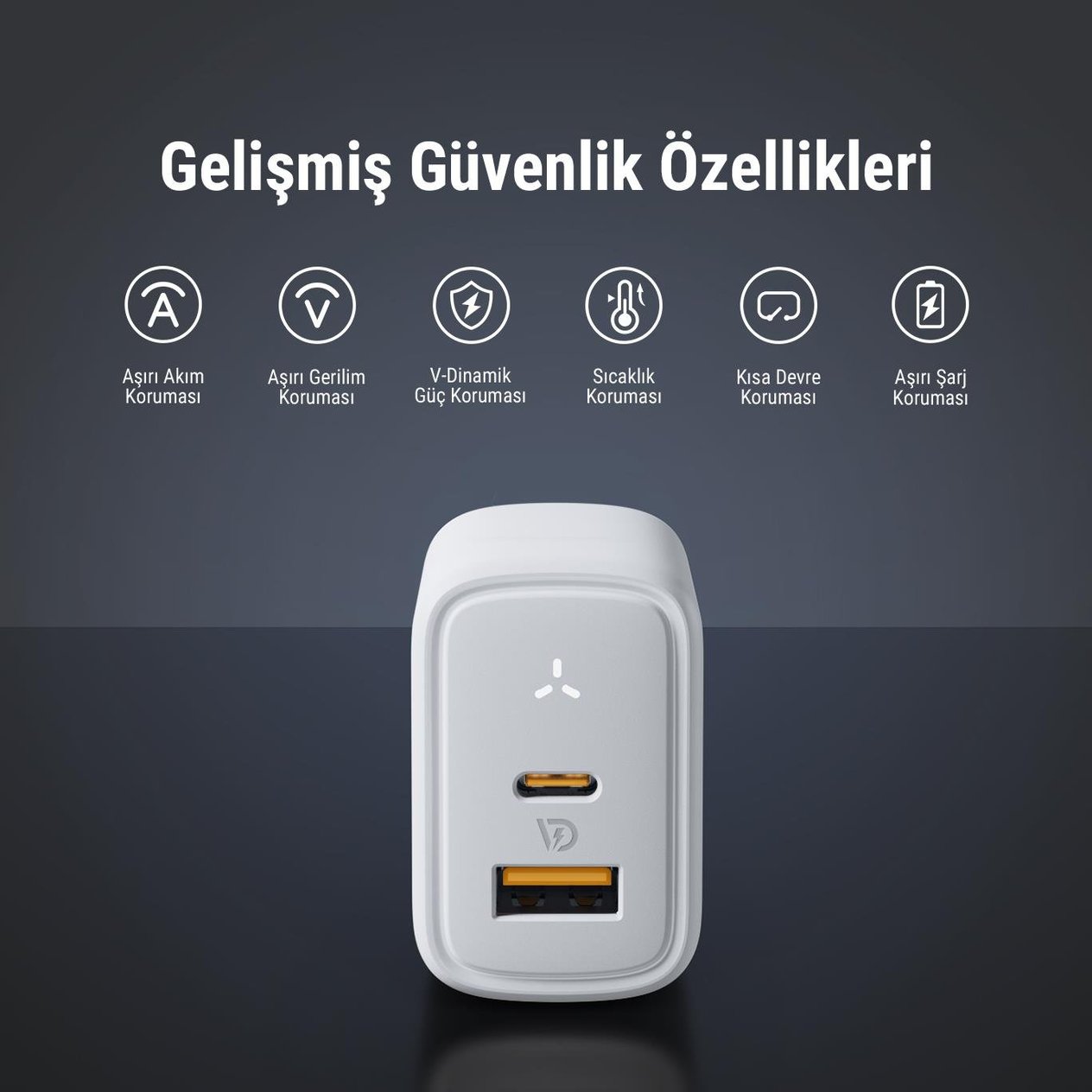 VOLTME V2110 Revo Beyaz 35W CA GaN Şarj Cihazı