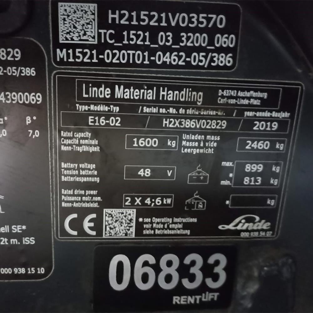 LINDE E16-386 Elektrikli Forklift 2019 Model (F1.6833)
