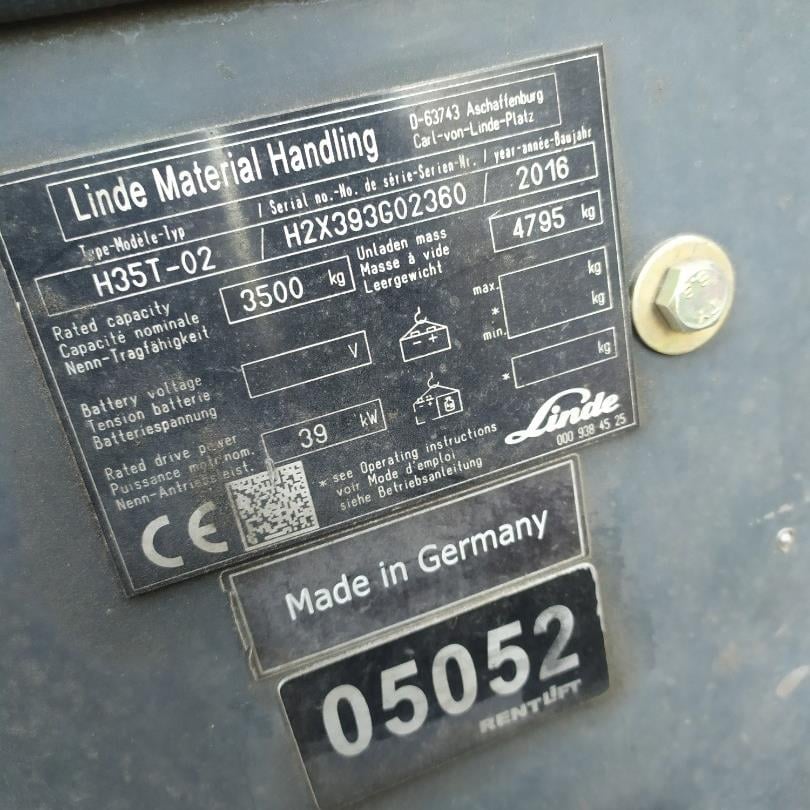 LINDE H35T-393 LPG Forklift 2016 Model (F1.5052) 