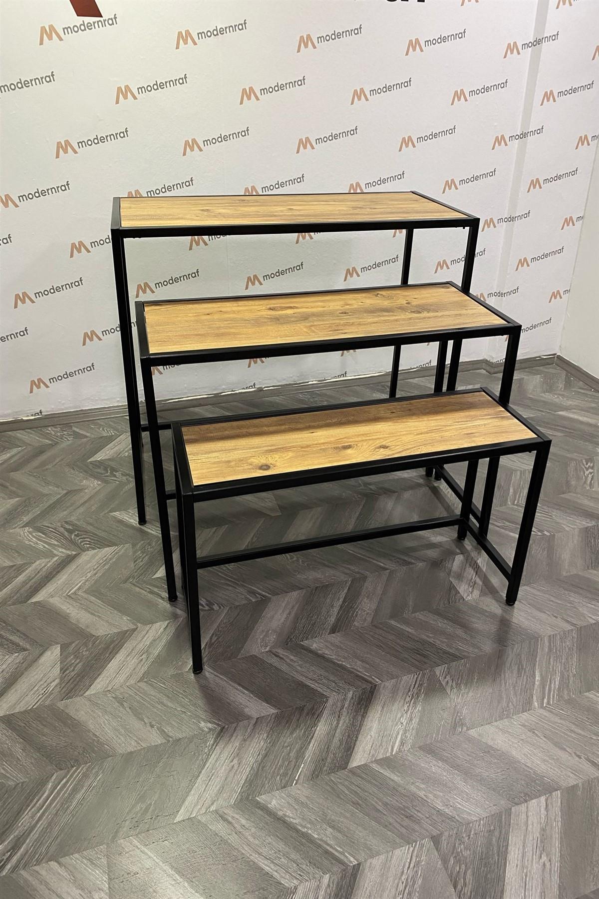 Üçlü Merdiven Büyük Boy Siyah Stand 