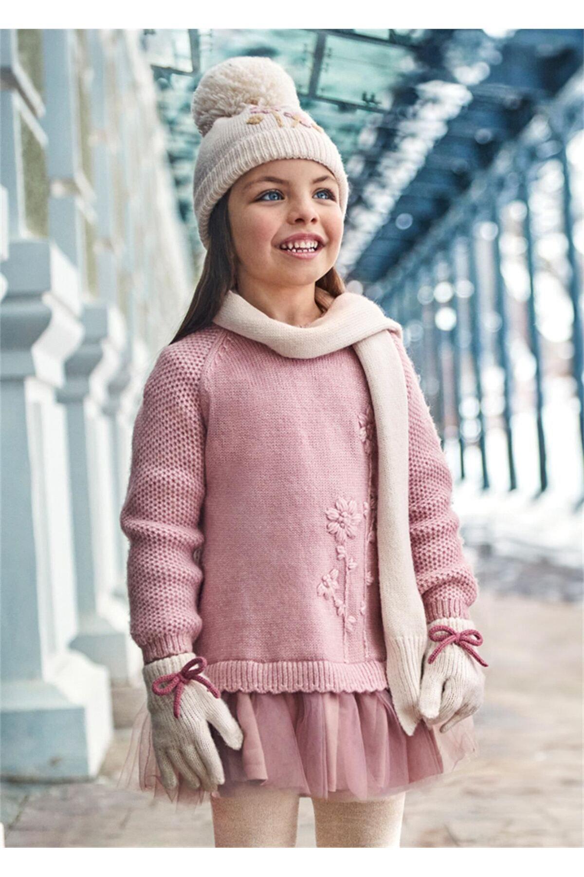 Kız Çocuk Örme Elbise Pembe 4918