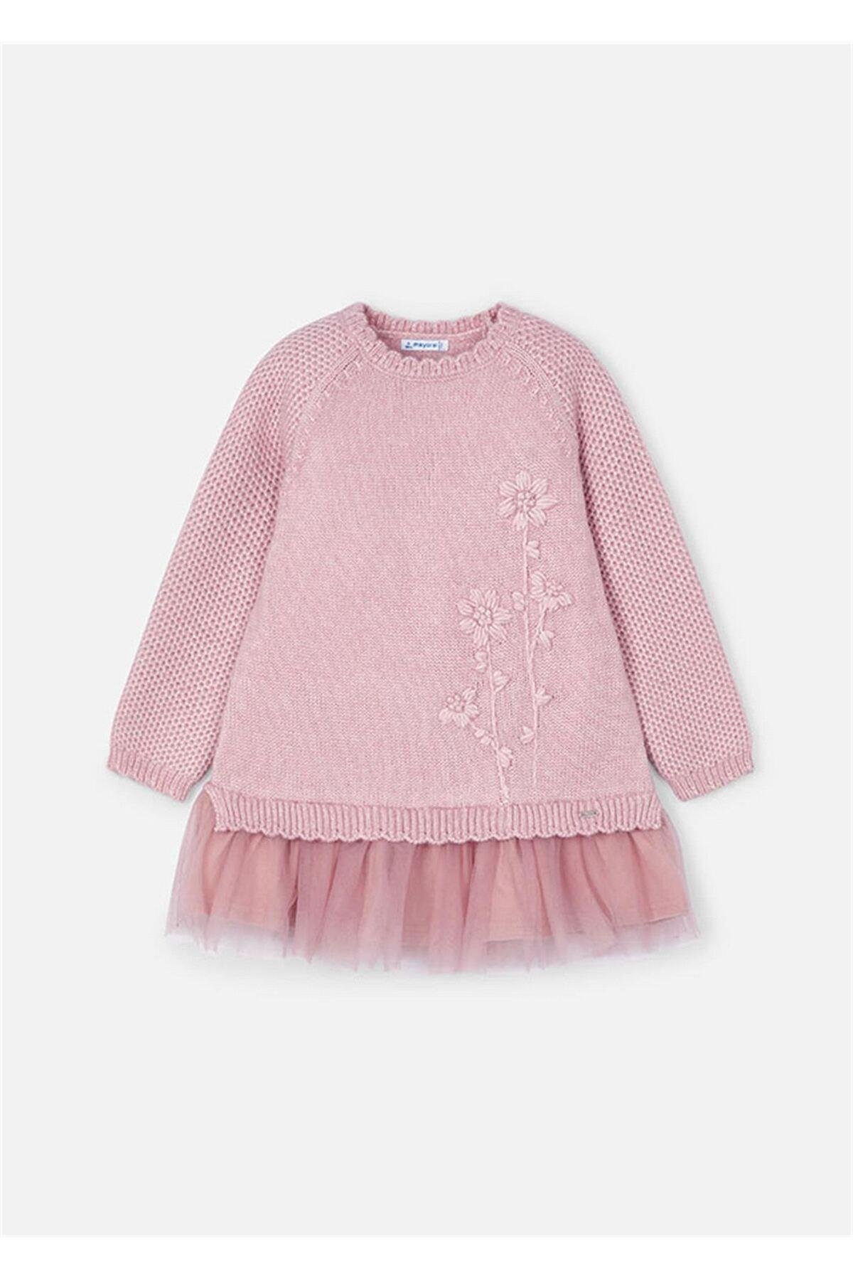 Kız Çocuk Örme Elbise Pembe 4918