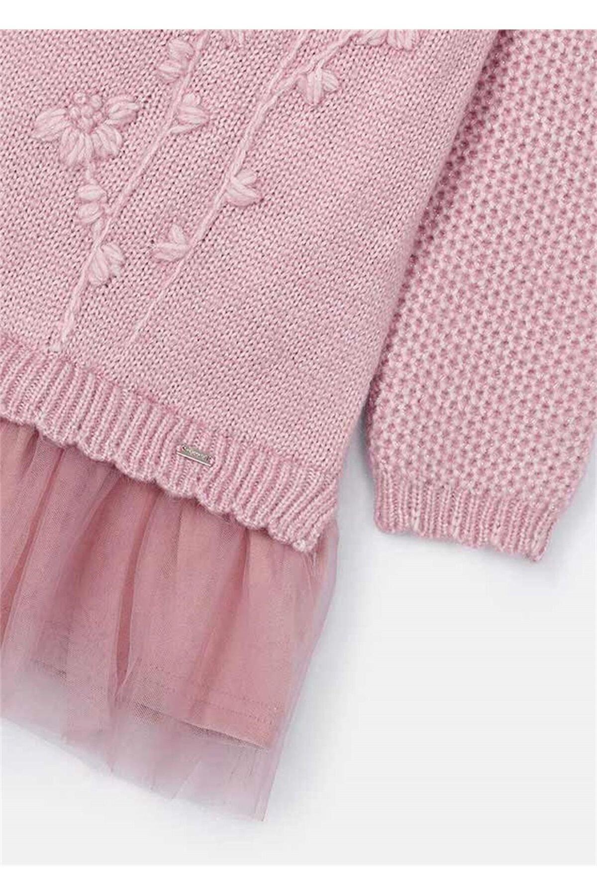 Kız Çocuk Örme Elbise Pembe 4918