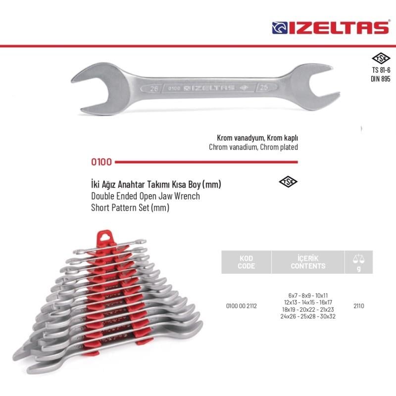 İzeltaş 12 Parça Çatal İki Ağız Anahtar Takımı 6-32 mm Arası 0100 00 2112