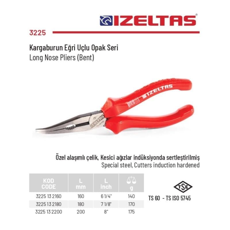 İzeltaş 180 mm Kargaburun Eğri Uçlu Opak Seri 3225 13 2180