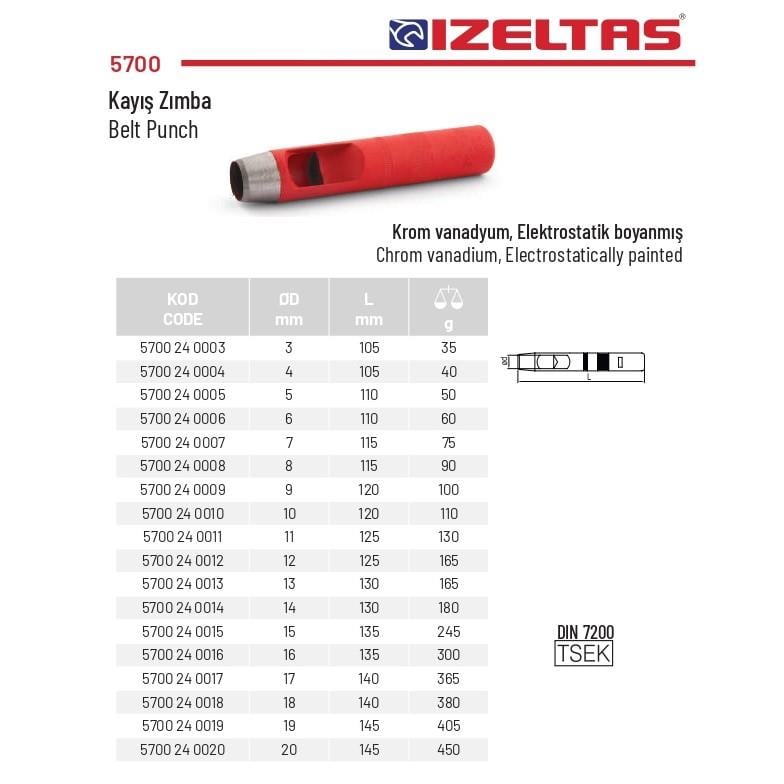 İzeltaş 3 mm. Kayış Zımba 5700 24 0003