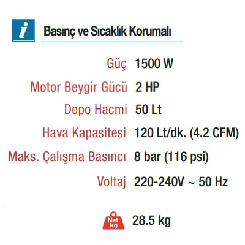 Vido 50 Lt. Sessiz Yağsız Kompresör 220V 2Hp 120L/min 8 Bar WD060215020