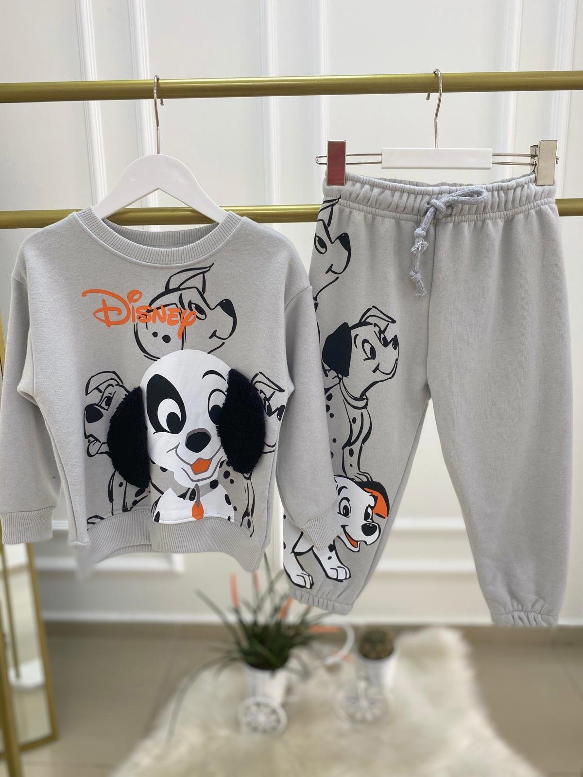 Dalmaçya Jogger Paça Unısex Çocuk Pamuklu İkili Takım Gri (2-8 Yaş)