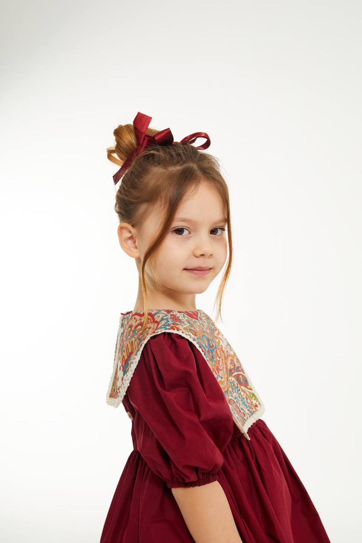 Etnik Desen Elbise Bordo (2-8 Yaş)