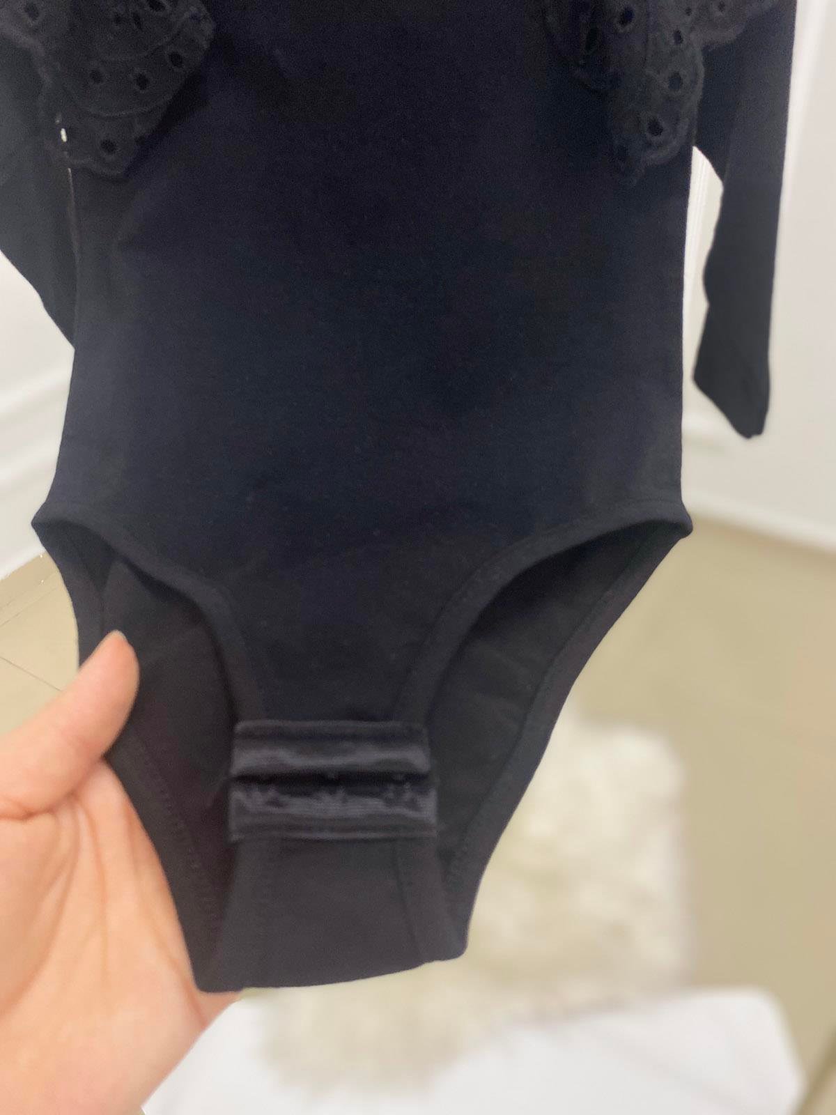 Kol Güpürlü Kız Çocuk  Pamuklu ÇıtÇıtlı Body Siyah (2-12 Yaş)