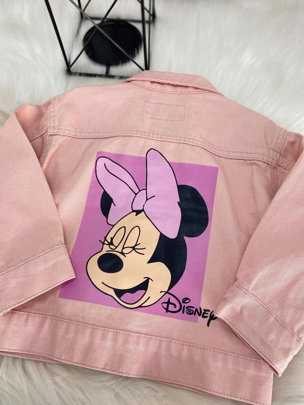 Minnie Baskı Kız Çocuk Jean Ceket Pembe (3-10 Yaş)