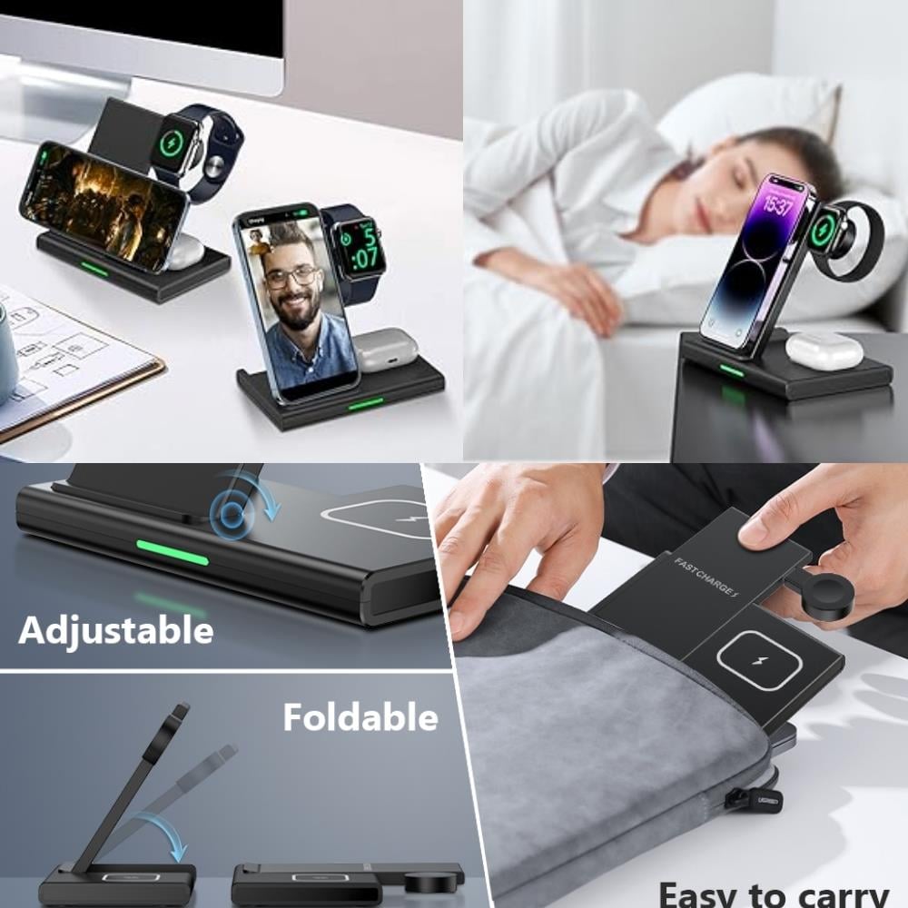 3 ü 1 Arada 15W Hızlı Şarj Kablosuz Wireless LED Işıklı Iphone Watch Airpods Şarj Standı İstasyonu  
