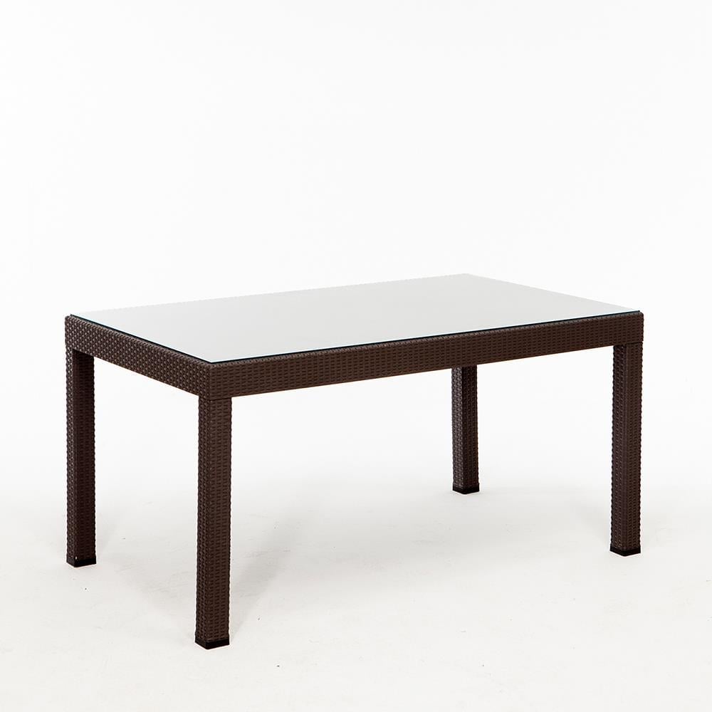 Rattan 90x150 Camlı Masa- Kahve
