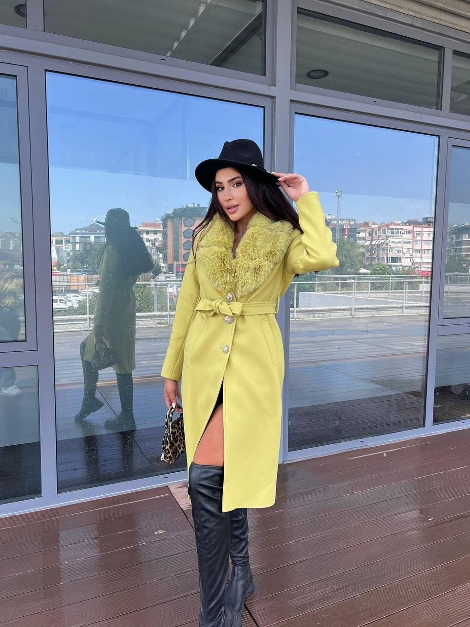 Amore Kürklü Kaban Yağ Yeşili