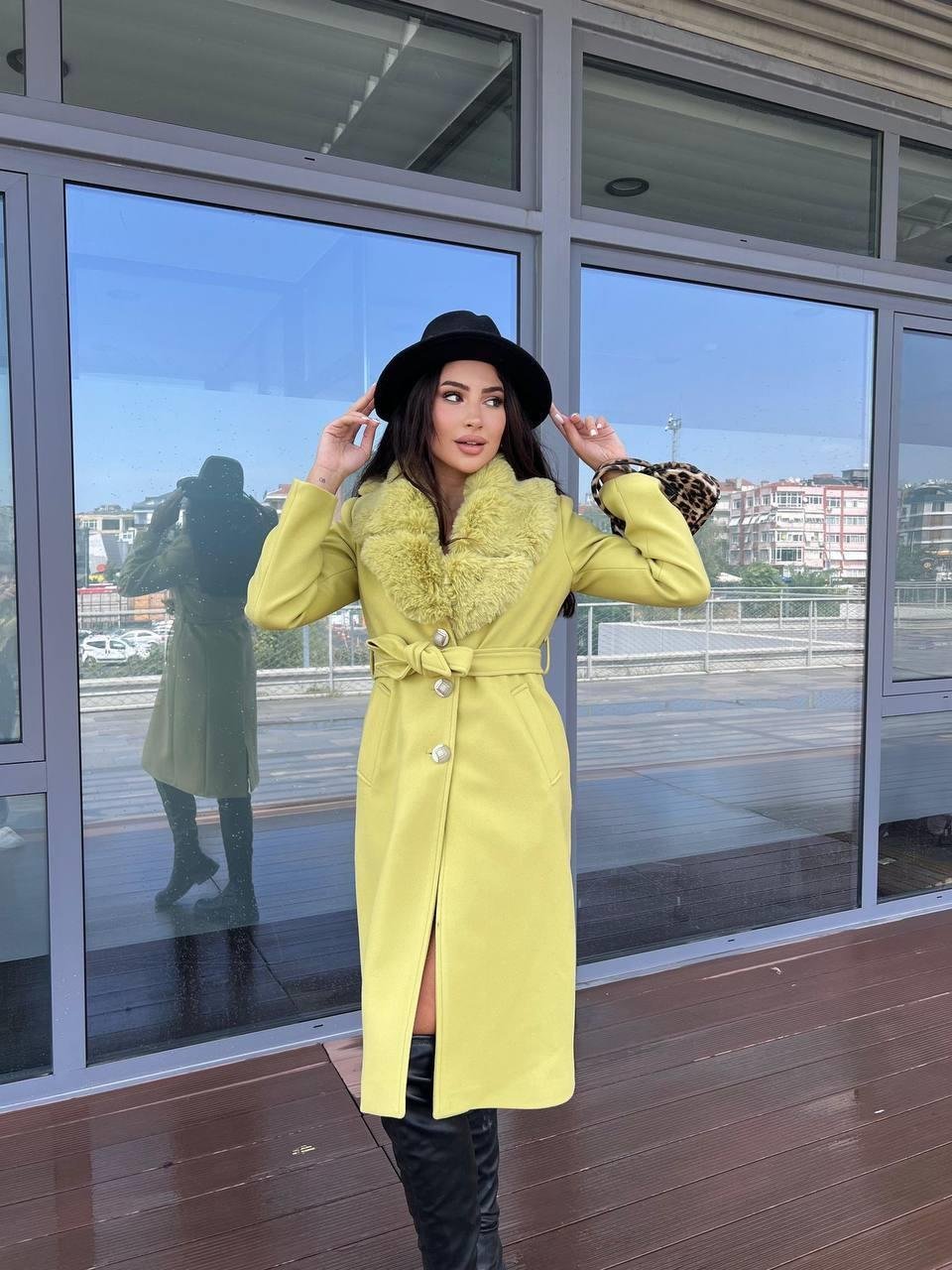 Amore Kürklü Kaban Yağ Yeşili