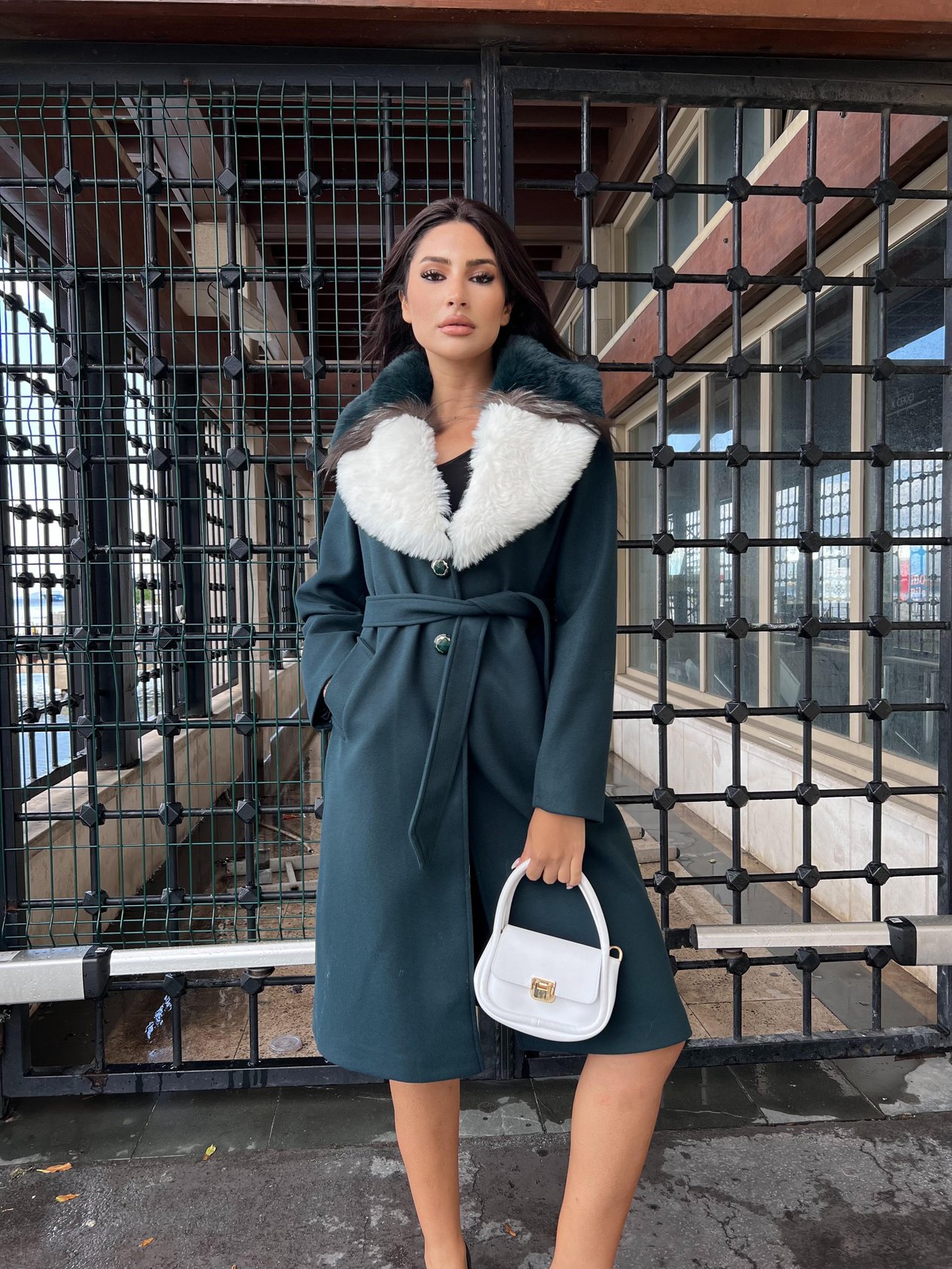 Beaute Kürklü Kaşe Kaban Zümrüt