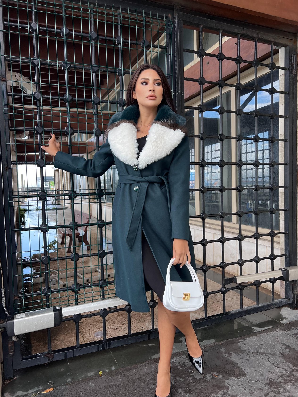 Beaute Kürklü Kaşe Kaban Zümrüt