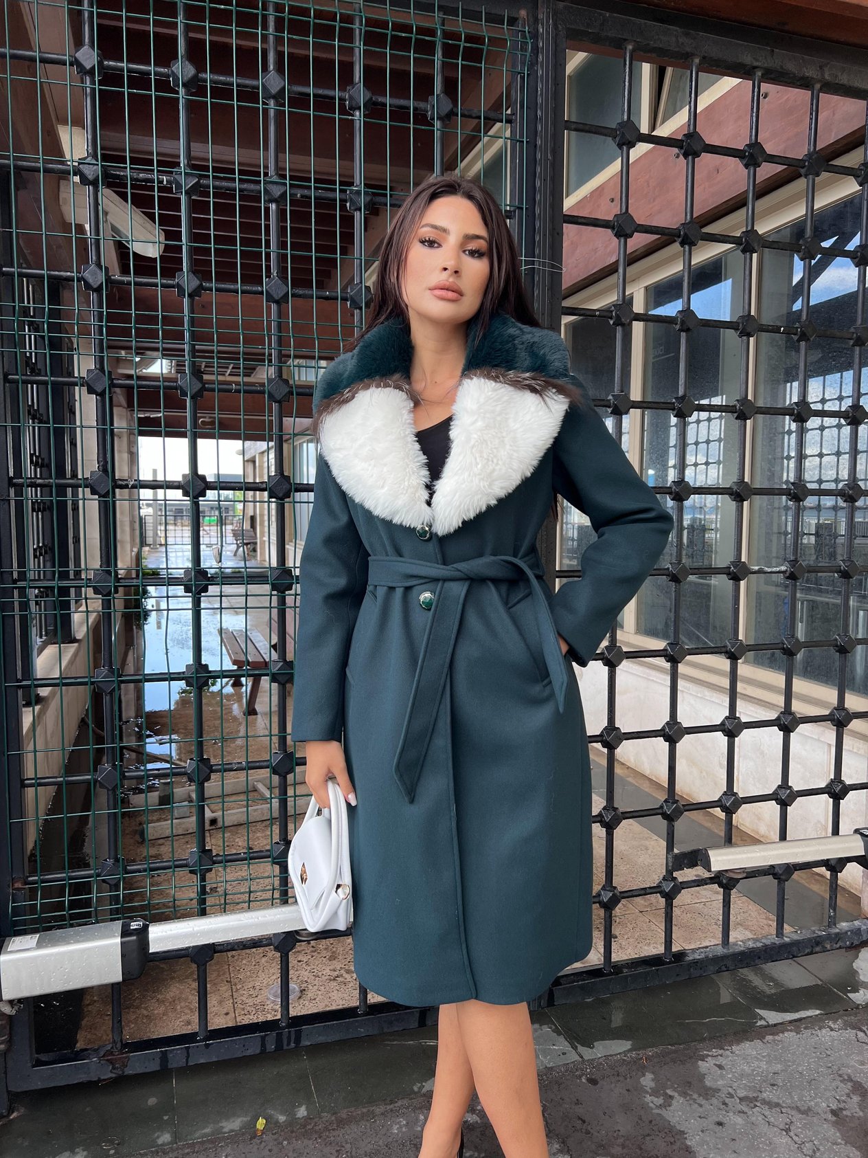Beaute Kürklü Kaşe Kaban Zümrüt