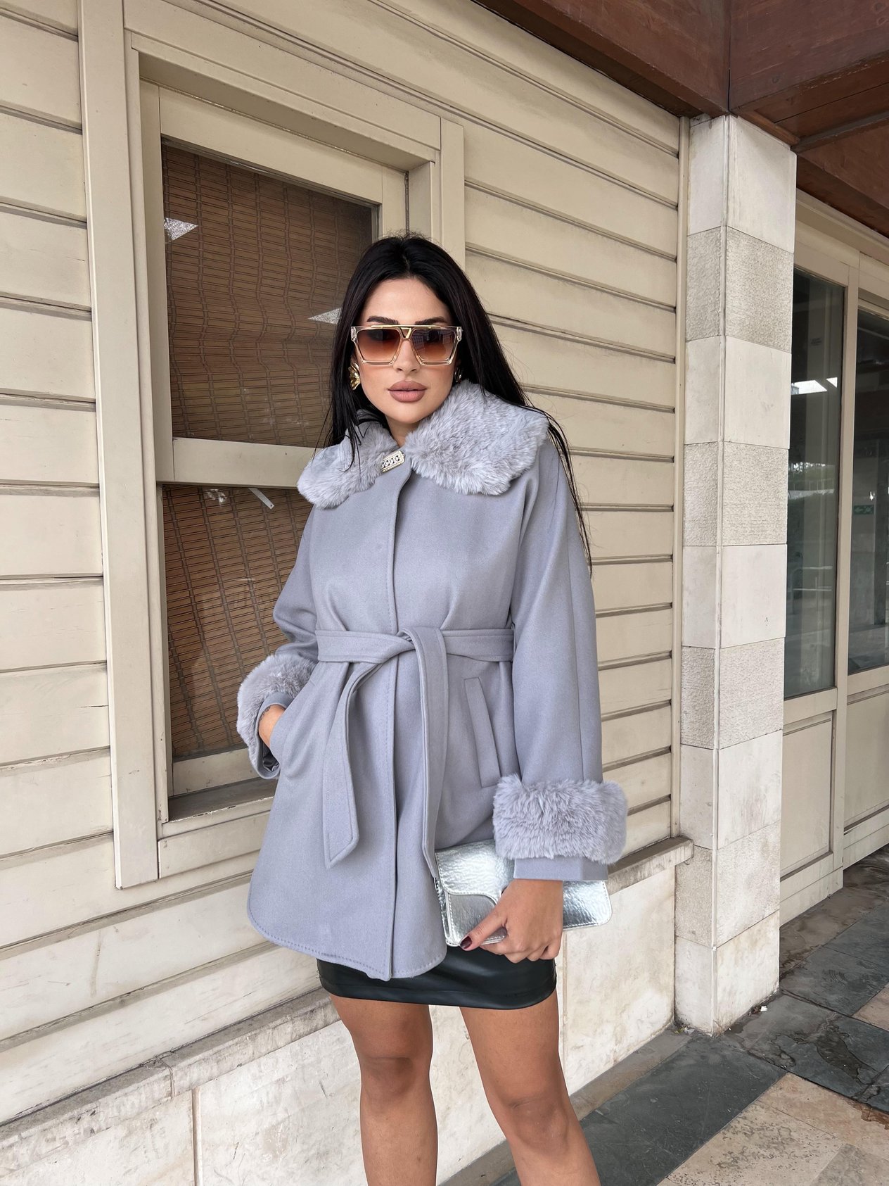 Bellezza Kürklü Panço Gri