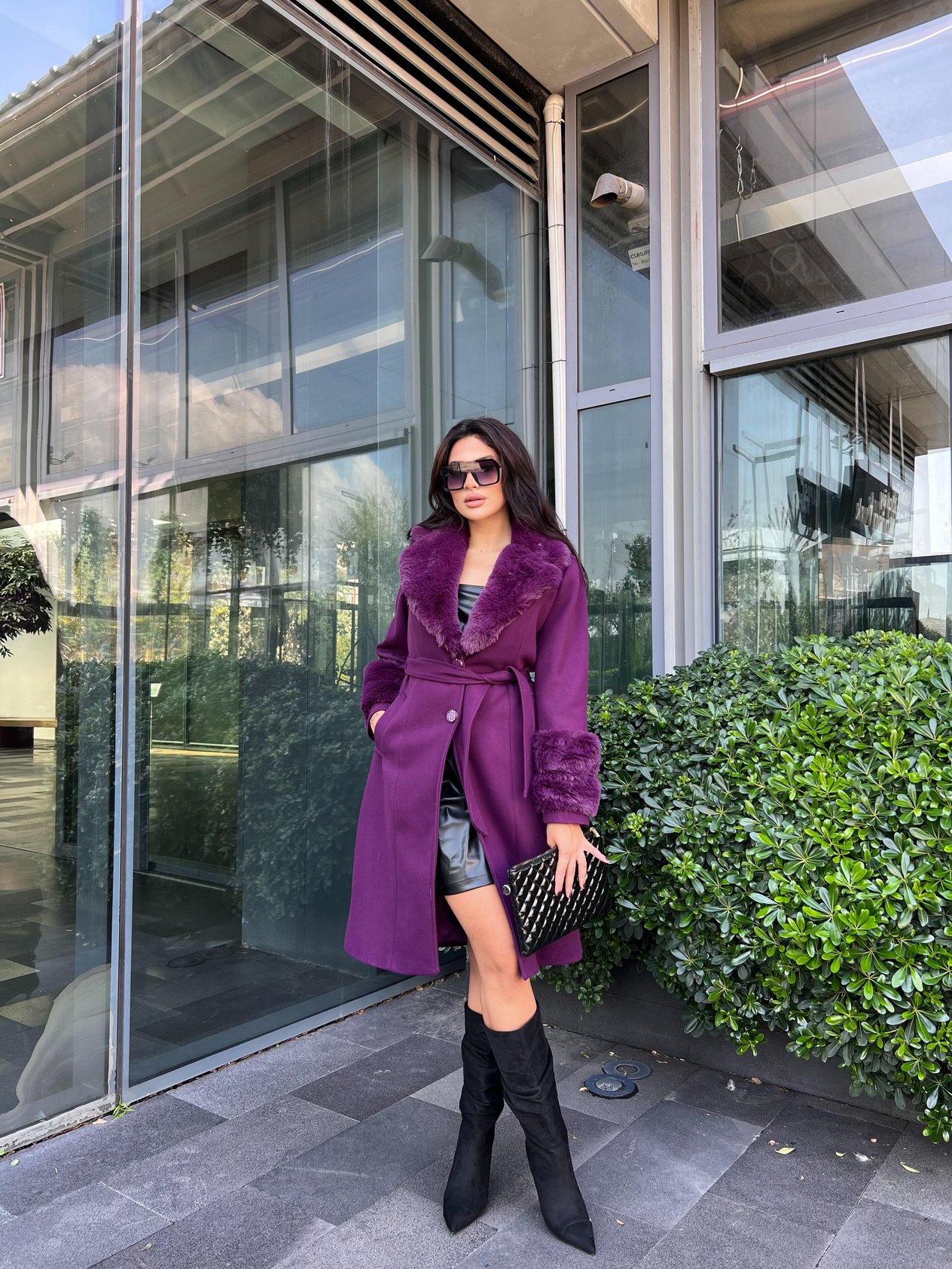 Lisa Kürklü Kaşe Kaban Mürdüm