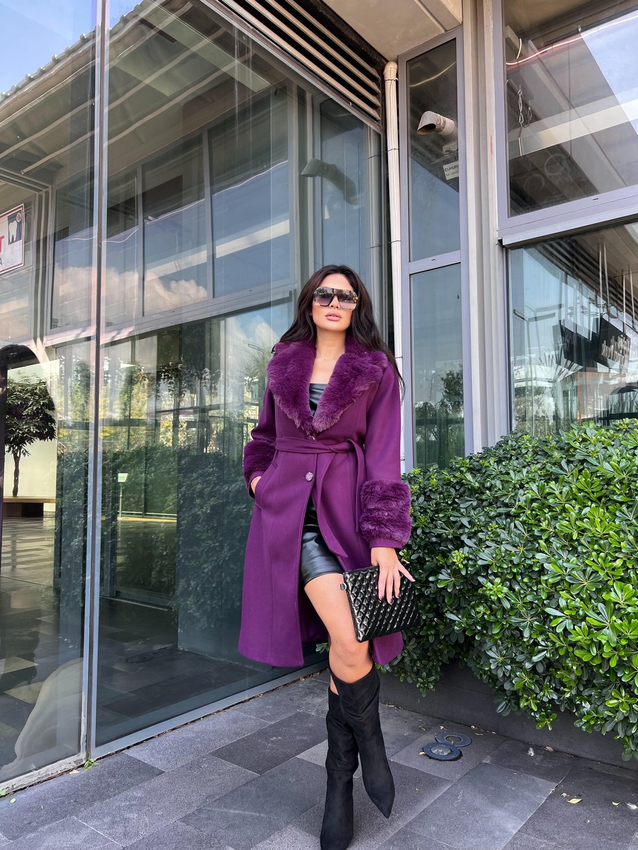 Lisa Kürklü Kaşe Kaban Mürdüm