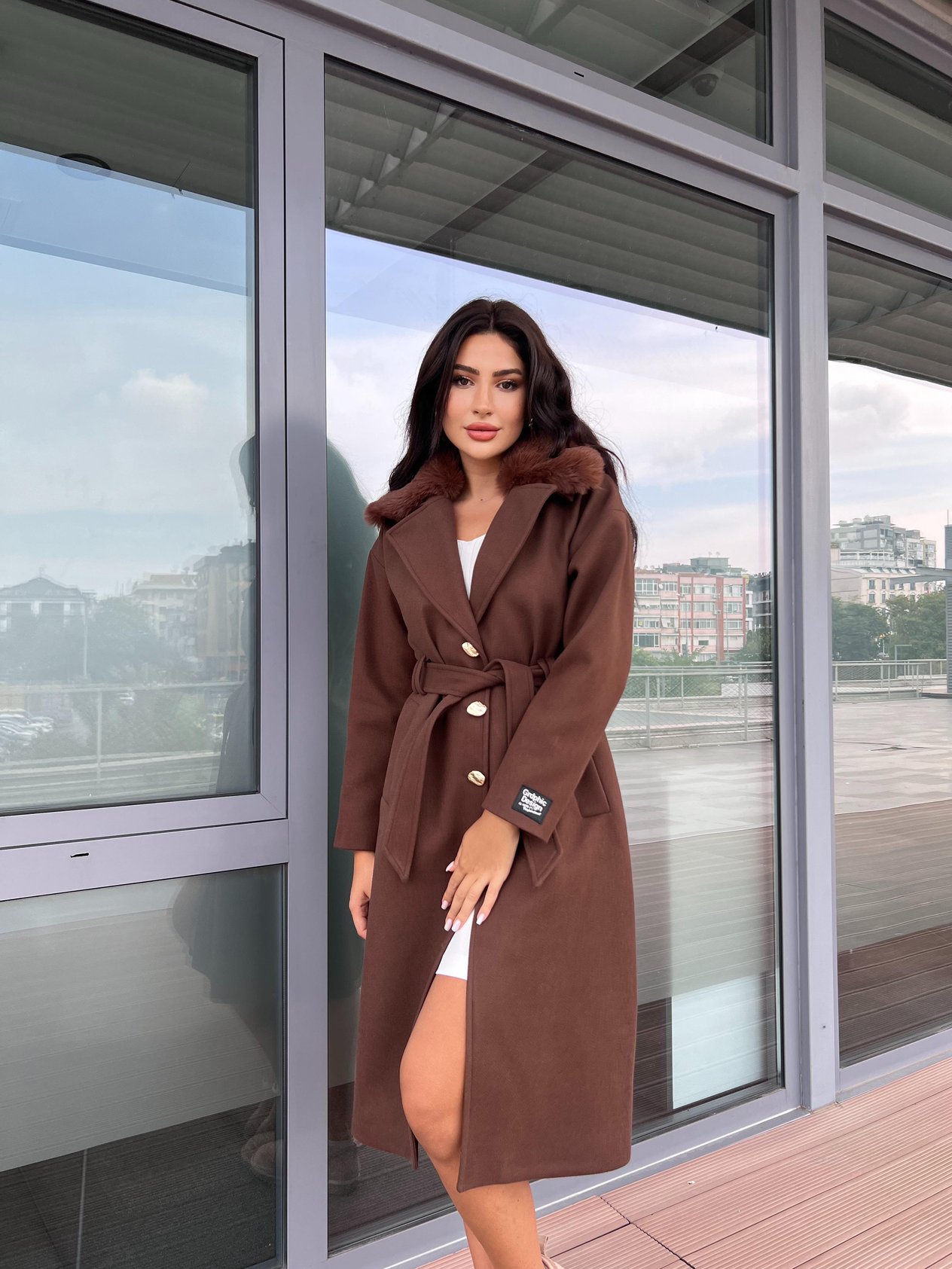 Rare Çıkarılabilir Kürklü Kaşe Kaban Kahve