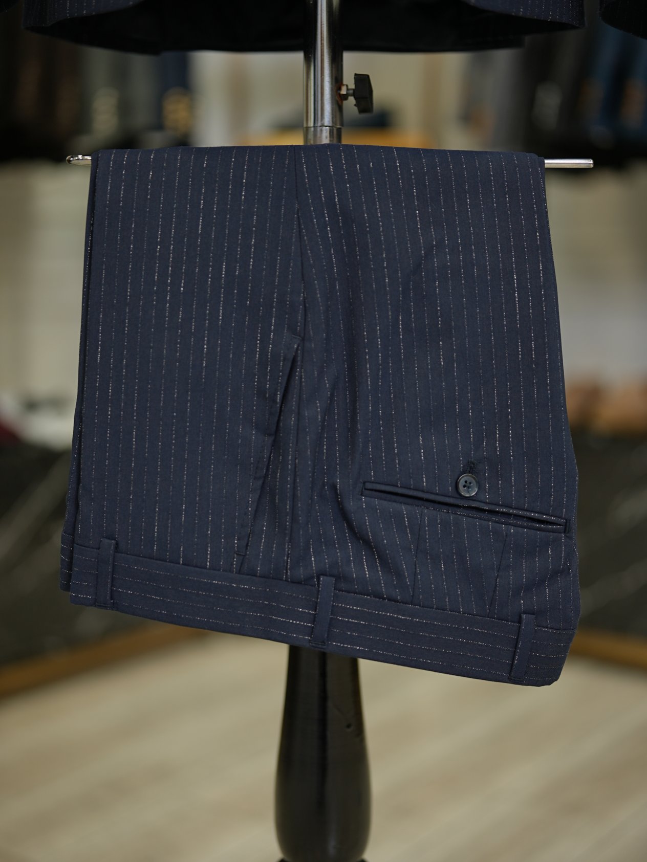 Erkek Çizgili Takım Elbise Kırlangıç Yaka İtalyan Stil Slim Fit Ceket Yelek Pantolon-Koyu - Koyu Lacivert
