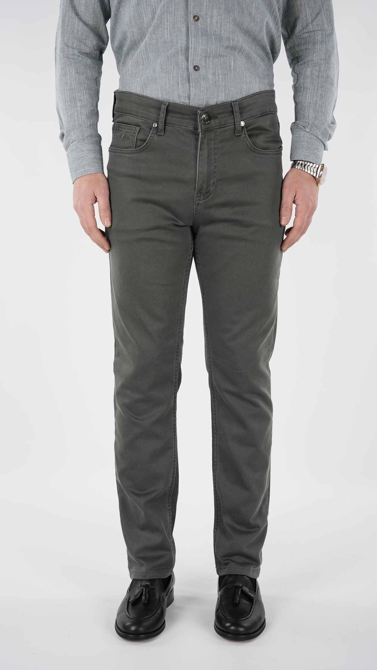 Erkek Denim Regular Rahat Kalıp Jeans Kot Cotton Pantolon - Haki