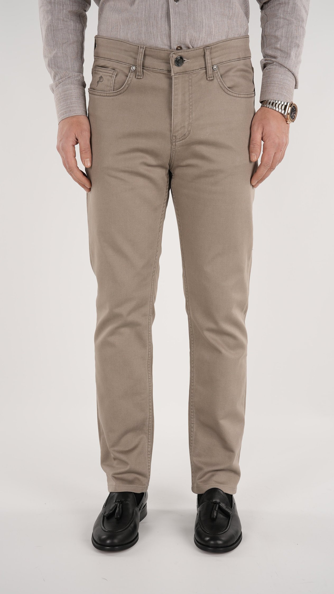 Erkek Denim Regular Rahat Kalıp Jeans Kot Cotton Pantolon - Bej