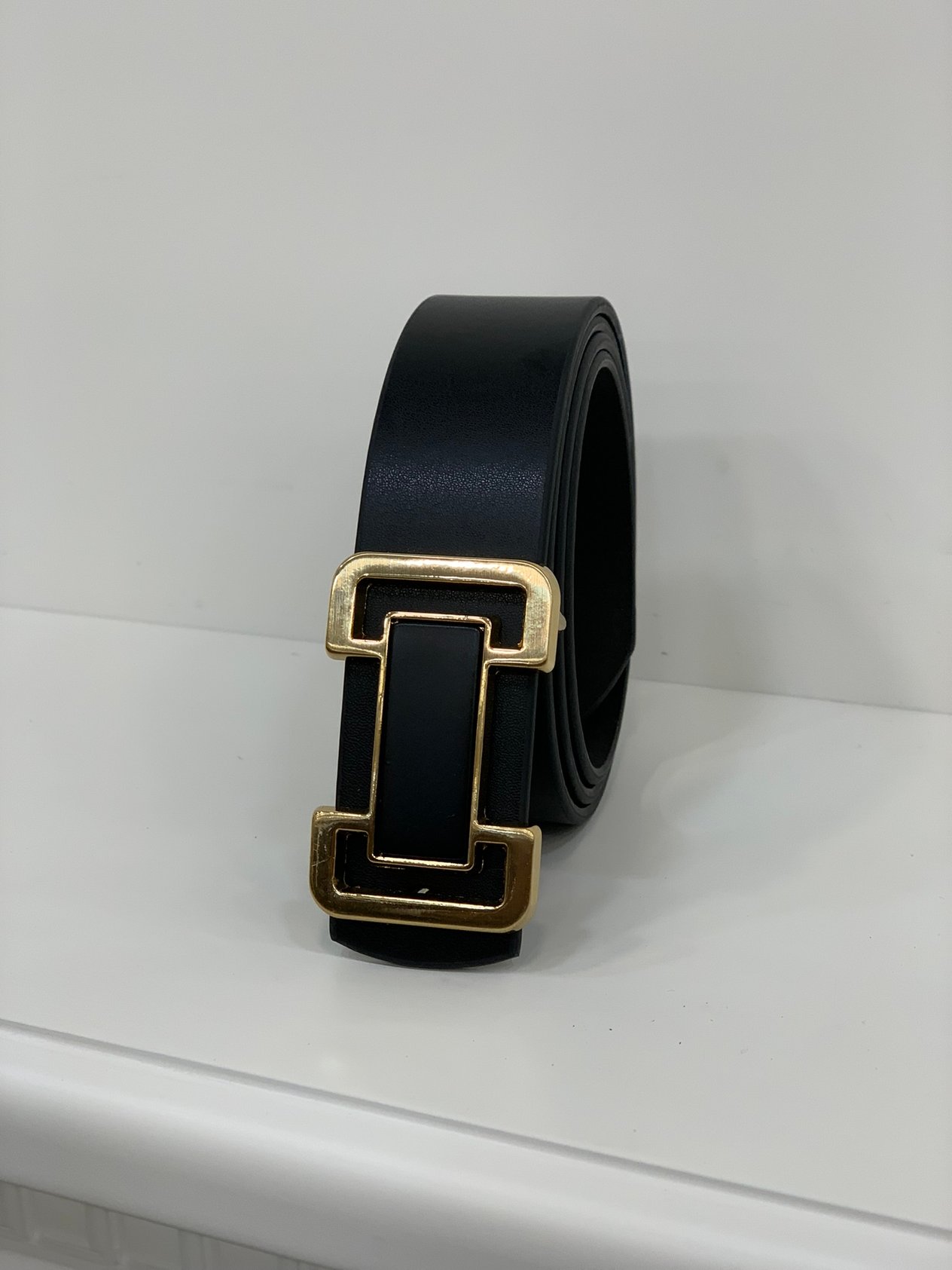 Erkek Gold Başlıklı Tokalı Kemer-Siyah