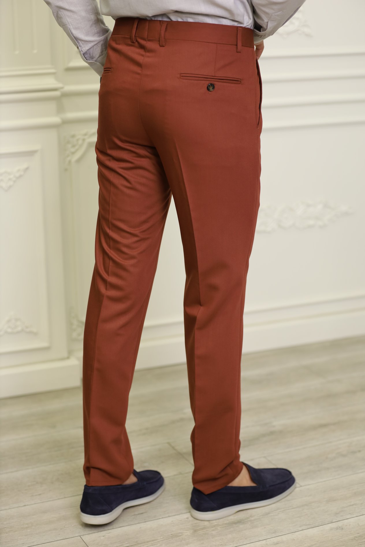 Erkek İtalyan Stil Slim Fit Kumaş Pantolon-Kremit