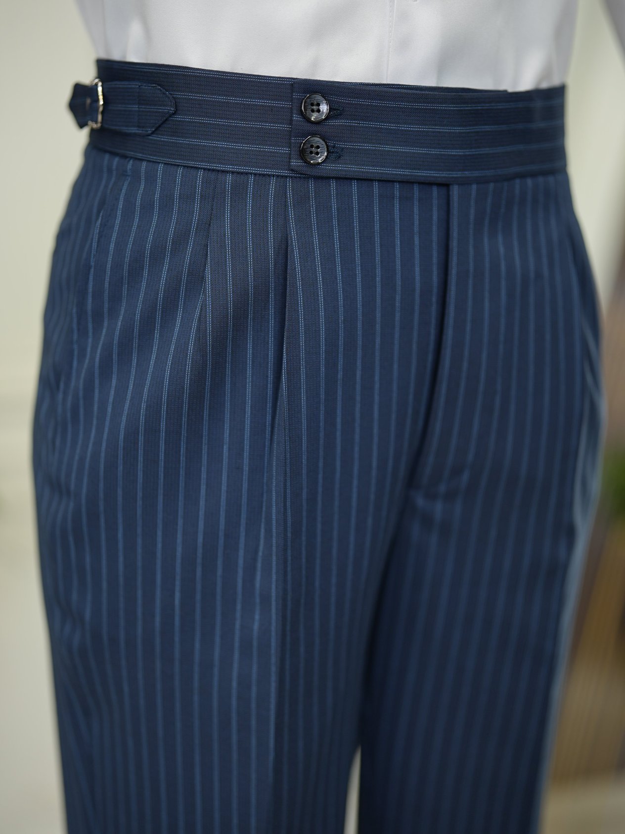Erkek Kruvaze Piliseli Tokalı Pantolon Takım Elbise Slim Fit İtalyan Stil Ceket Pantolon-Lacivert