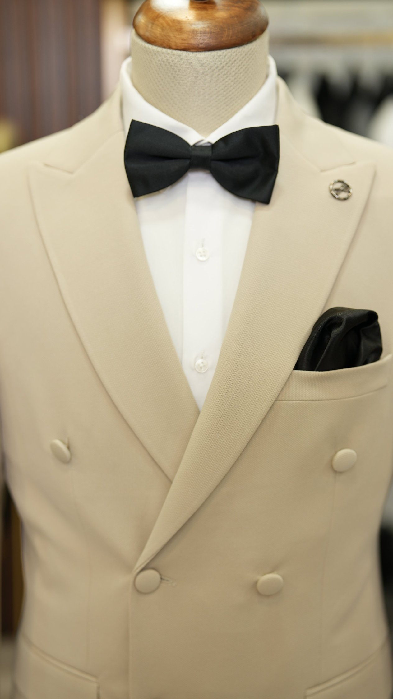 Erkek Kruvaze Slim Fit İtalyan Stil Damatlık Takım Elbise Ceket Pantolon-Bej