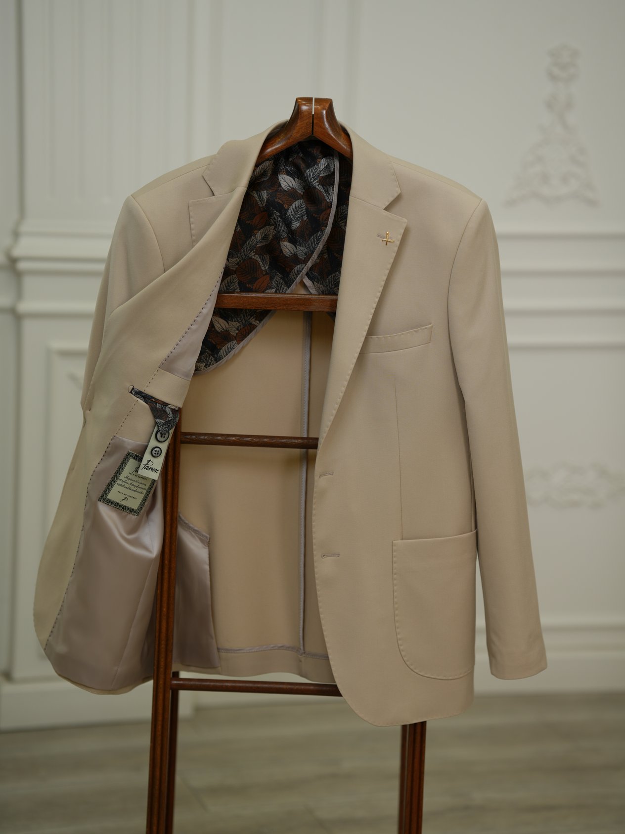 Erkek Premium İtalyan Stil Slim Fit Erkek Punto Dikişli Torba Cepli Yarım Astarlı Ceket-Bej