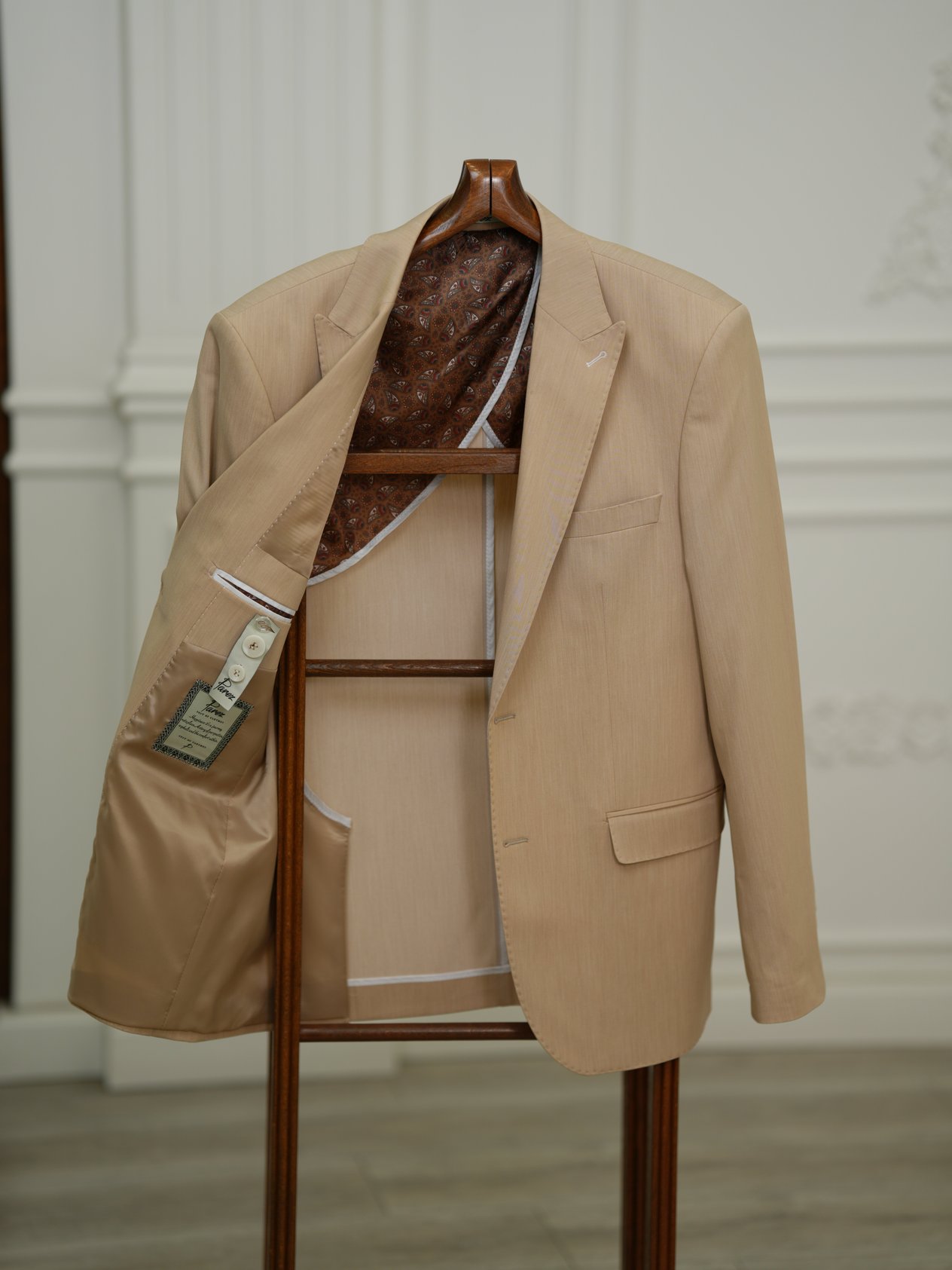Erkek Premium İtalyan Stil Slim Fit Erkek Punto Dikişli Torba Cepli Yarım Astarlı Ceket - Krem