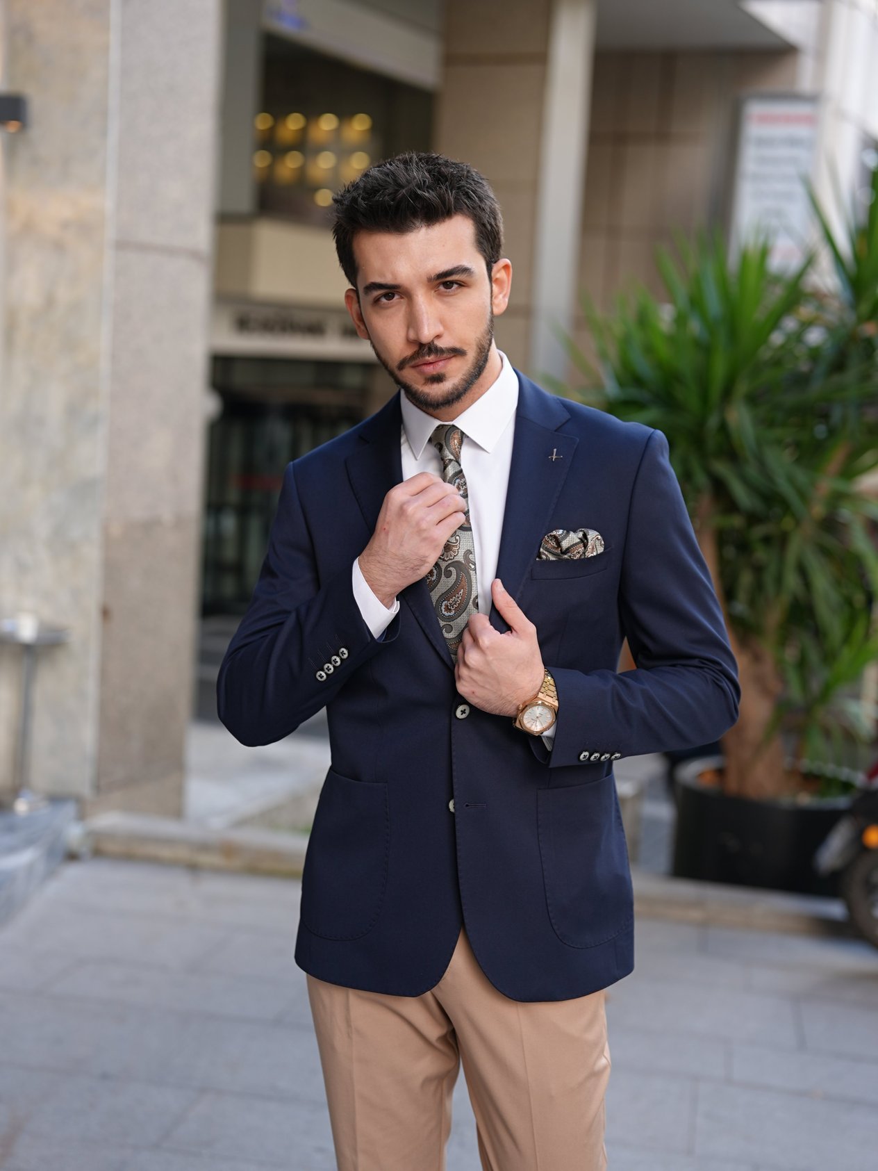 Erkek Premium İtalyan Stil Slim Fit Erkek Punto Dikişli Torba Cepli Yarım Astarlı Ceket - Lacivert