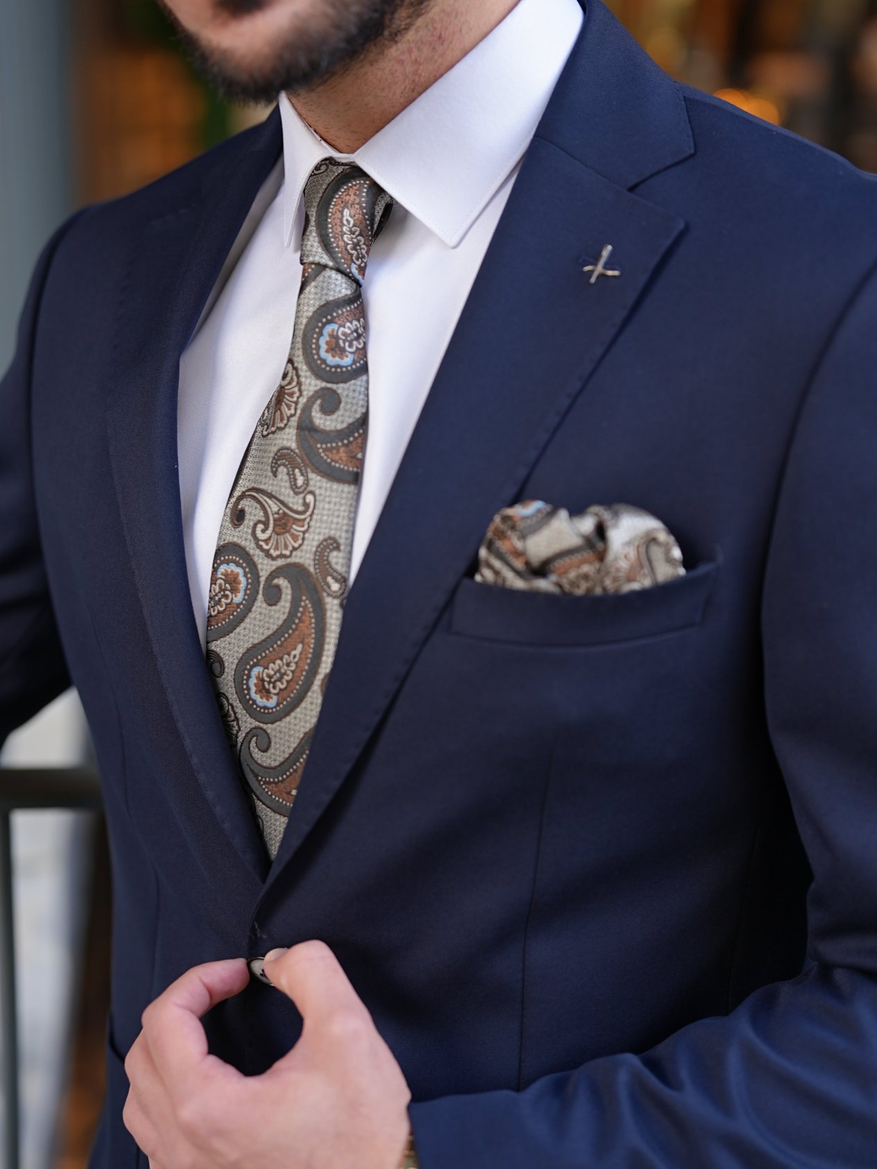 Erkek Premium İtalyan Stil Slim Fit Erkek Punto Dikişli Torba Cepli Yarım Astarlı Ceket - Lacivert