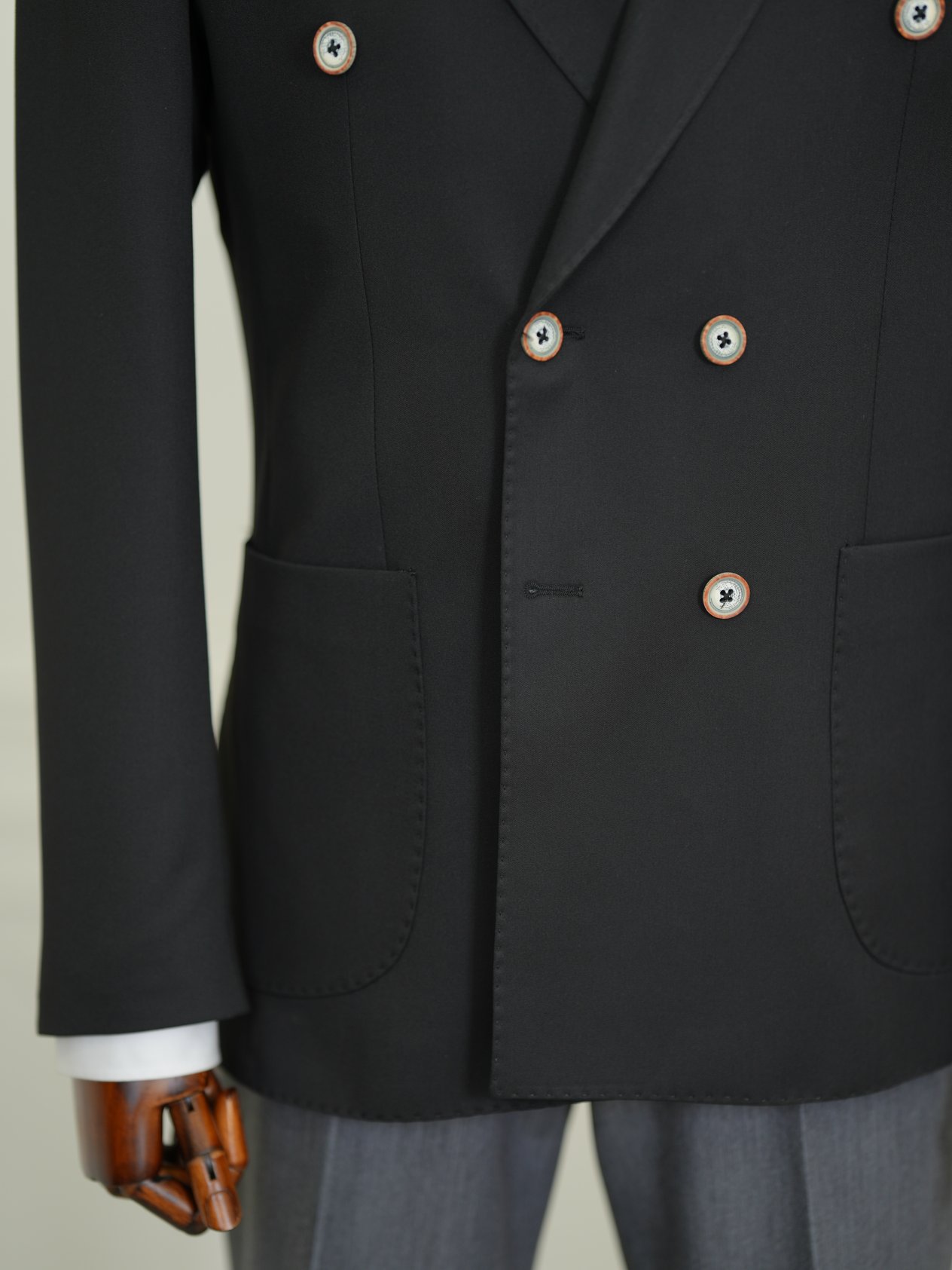 Erkek Premium İtalyan Stil Slim Fit Erkek Punto Dikişli Torba Cepli Yarım Astarlı Kruvaze Ceket-Siyah