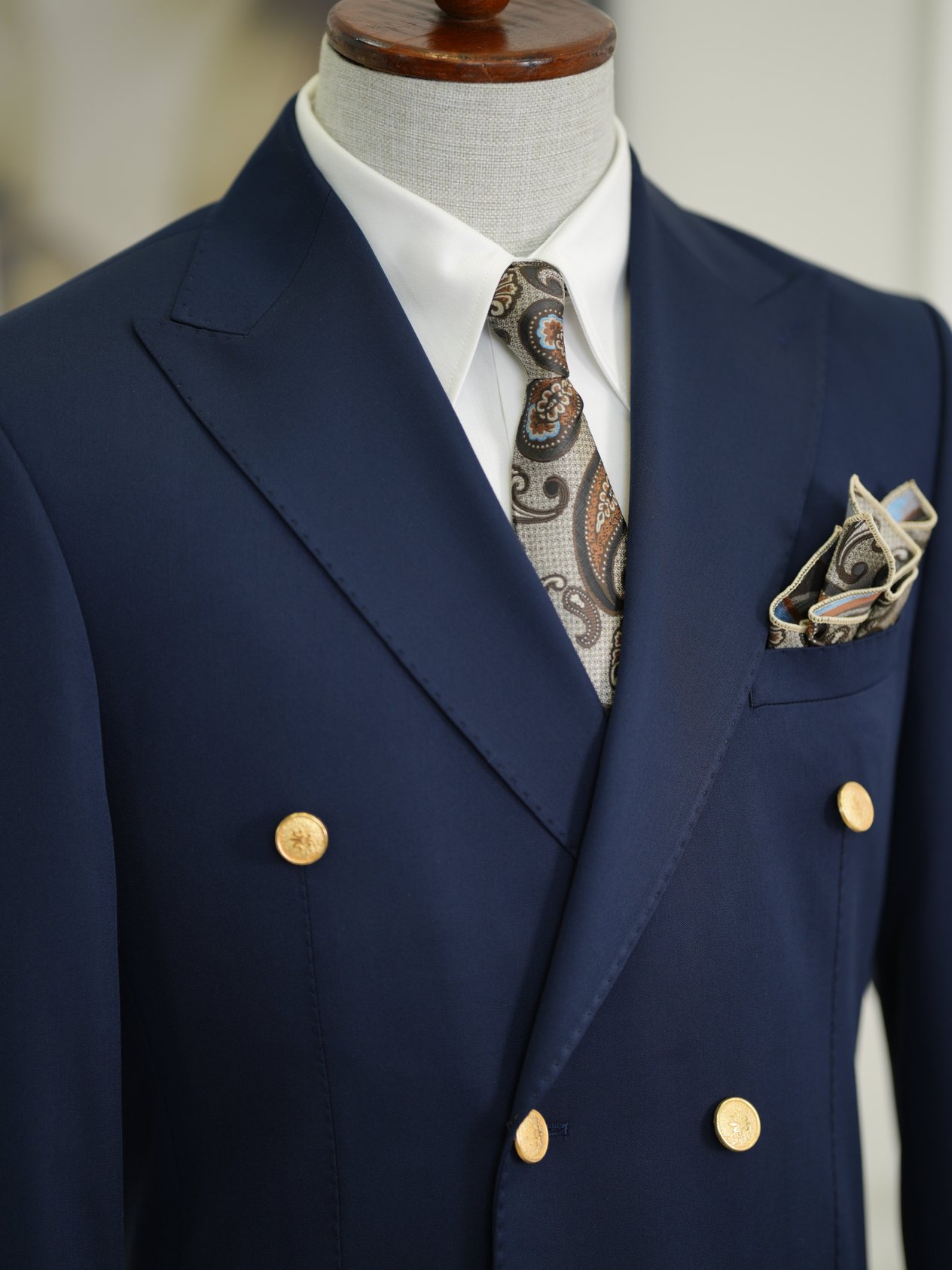 Erkek Premium İtalyan Stil Slim Fit Erkek Punto Dikişli Torba Cepli Yarım Astarlı Kruvaze Ceket - Lacivert