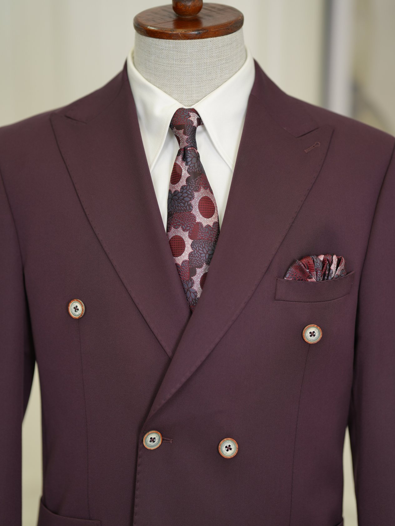 Erkek Premium İtalyan Stil Slim Fit Erkek Punto Dikişli Torba Cepli Yarım Astarlı Kruvaze Ceket-Mor