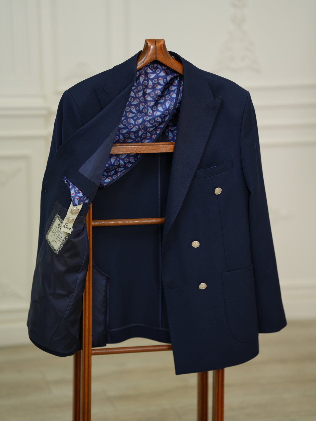 Erkek Premium İtalyan Stil Slim Fit Erkek Punto Dikişli Torba Cepli Yarım Astarlı Kruvaze Ceket - Lacivert